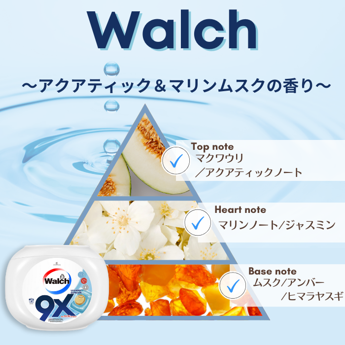 【6粒×3袋】ウォルシュ walch アクアティックとマリンムスクの香り ジェル ボール 洗濯洗剤 洗剤 ボール型 時短 抗菌 消臭 柔軟剤入り トラベル